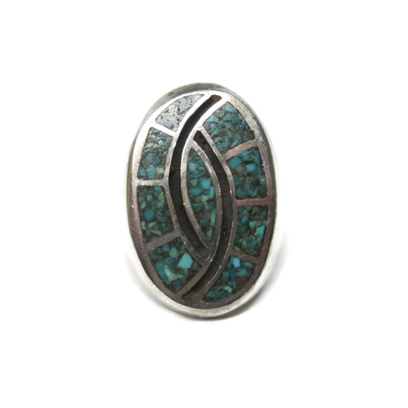 Southwestern Turquoise Chip Inlay Ring Size 9.5 - Picture 3 of 10
